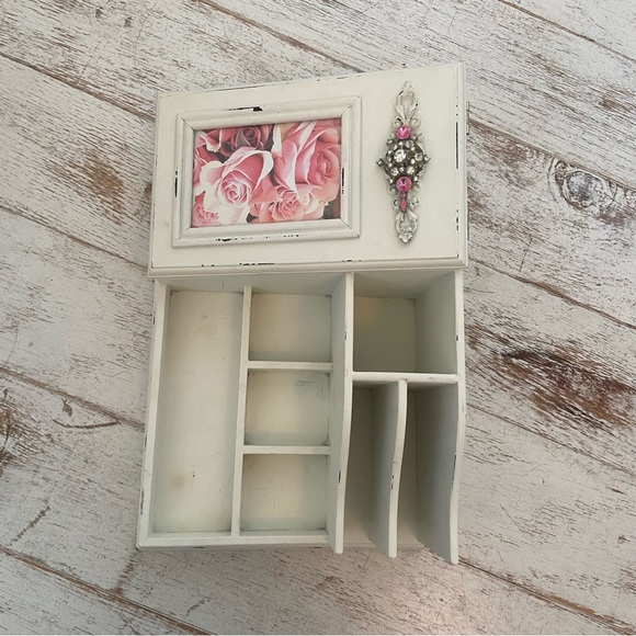 Super sweet vintage shabby chic desk,makeup,jewelry organizer with rhinestones - Picture 3 of 9